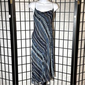 DKNY Navy and Light Blue Striped Midi Slip Dress